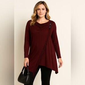 New York & Company Wine/Burgundy Fringed Pull-on Sweater Wrap Cotton-blend. L
